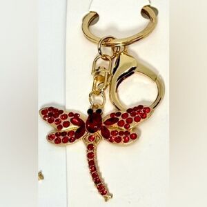 BAG CHARM Red Crystal Dragonfly Keychain Charm -  Gold Accent